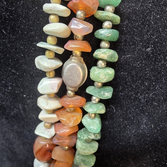 STONE Chunky Statement Necklace. Ocean Jasper, Carnelian Green Adventurine VTG - Picture 10 of 12